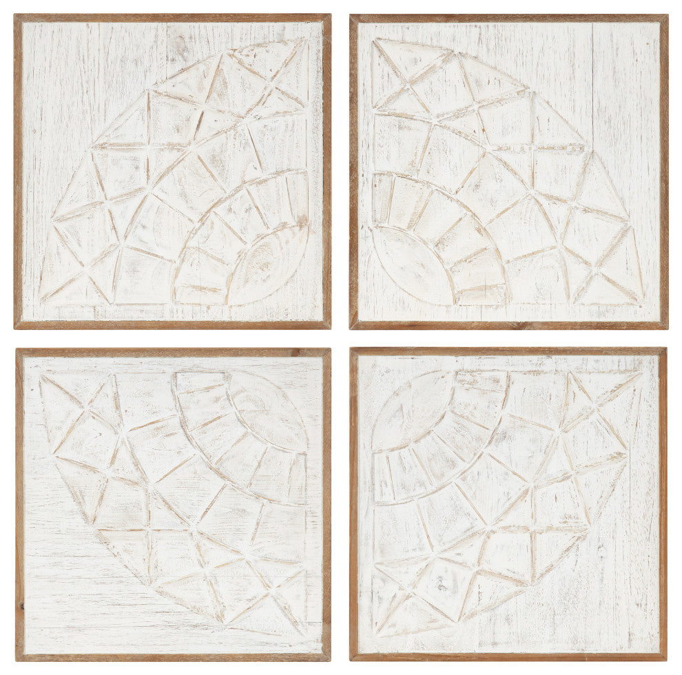 Yadirah Wall Art Set, Rustic Brown/White, 4 Piece, 12"x12"