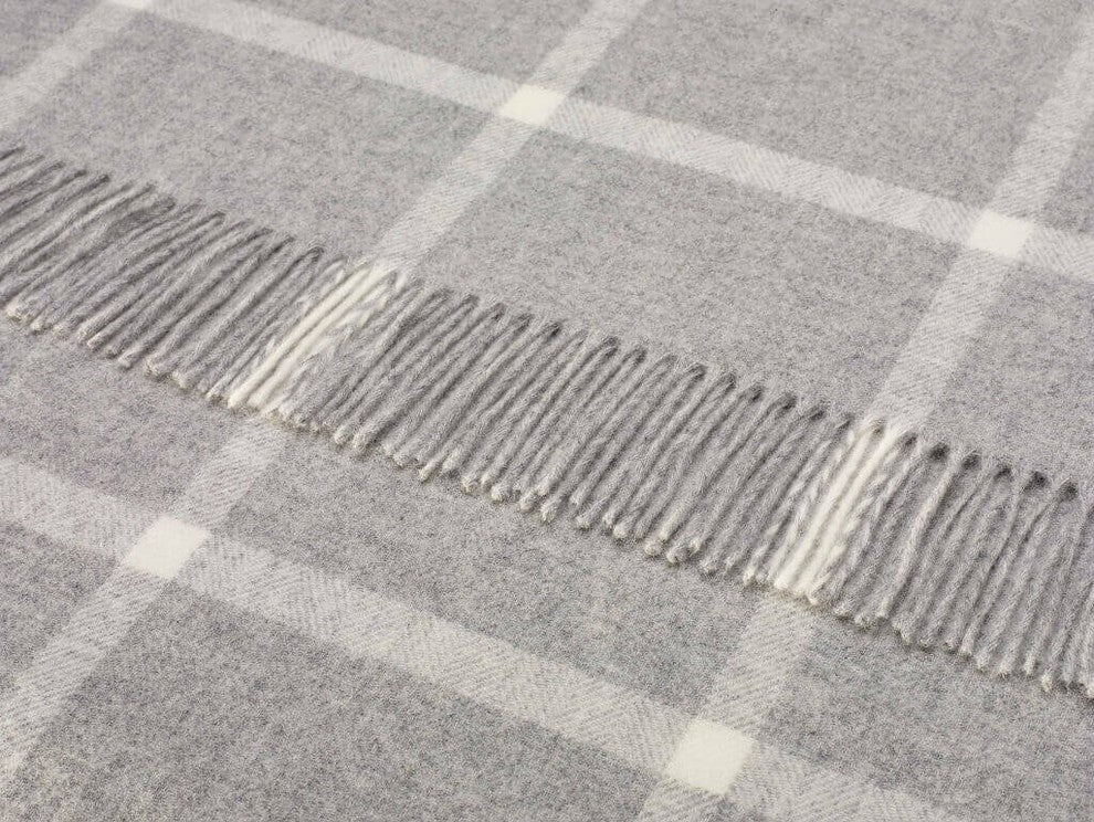 Merino Lambswool Gray Windowpane Throw Blanket