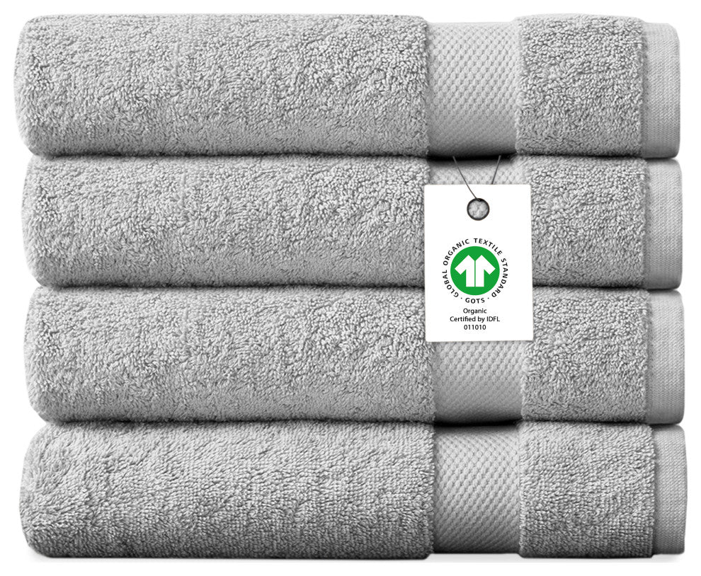 Delara 4-Piece 100% Organic Cotton Plush Bath Sheets, 36"x70", Light Grey