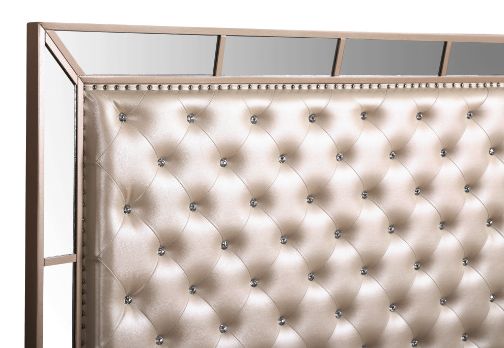 Galera Tufted and Mirrored Bed, Pearl, Full