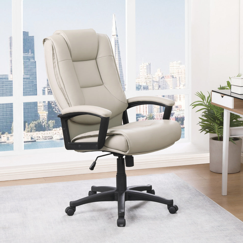 High Back  Bonded Leather Chair with Padded Loop Arms, Taupe