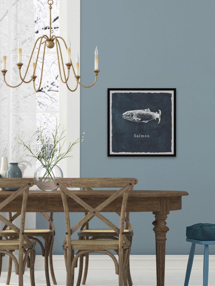 "Salmon in Blue" Framed Painting Print, 24x24