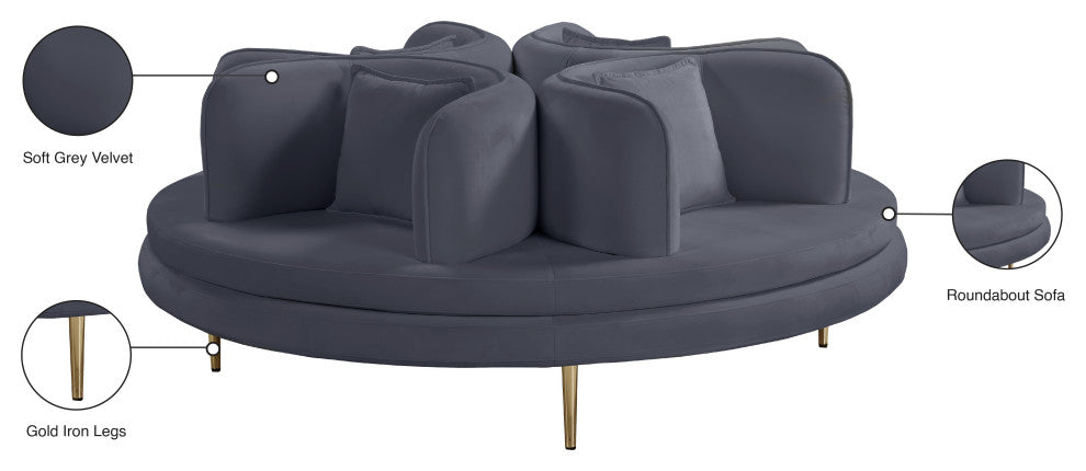 Circlet Velvet Upholstered Roundabout Sofa, Gray