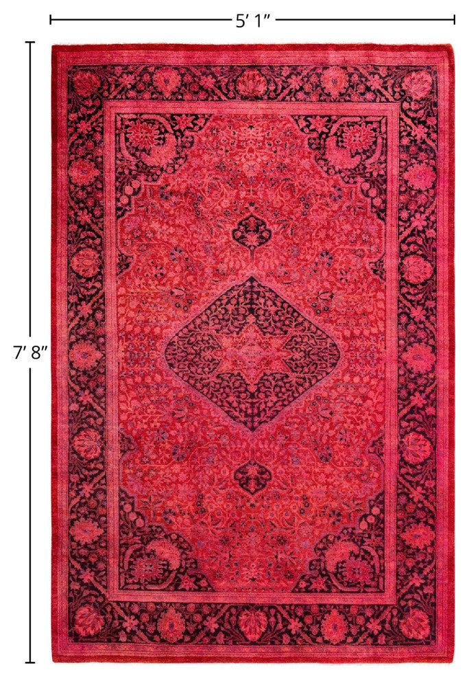 Overdyed, One-of-a-Kind Hand-Knotted Area Rug Pink, 5'1"x7'8"