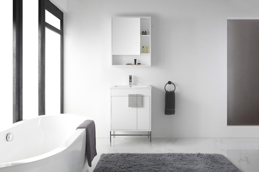 Bathroom Vanity Set, Matte White Paint, 24", Polished Chrome Hardware