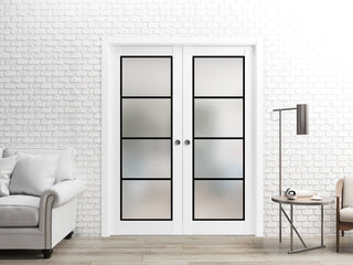 French Double Pocket Doors 36 x 80 | Planum 2132 White Silk  | Kit Trims Rail