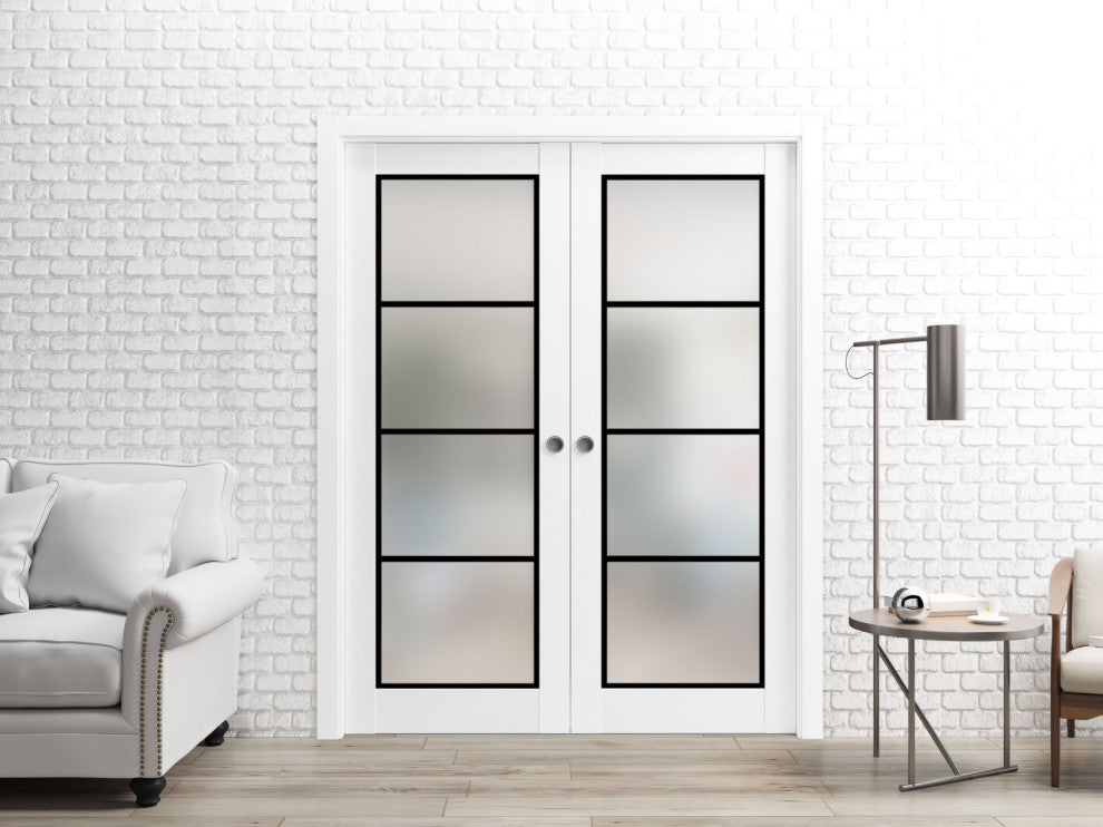 French Double Pocket Doors 36 x 80 | Planum 2132 White Silk  | Kit Trims Rail
