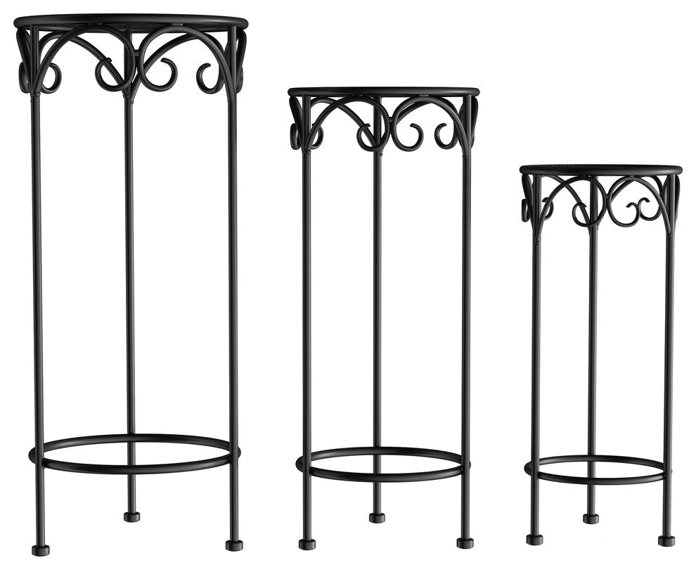 Pure Garden Set of 3 Nesting Metal Round Plant Stands, Black
