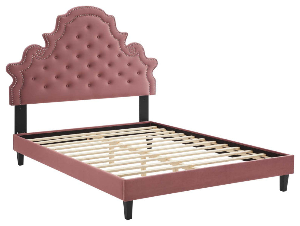 Gwyneth Tufted Performance Velvet King Platform Bed - Dusty Rose