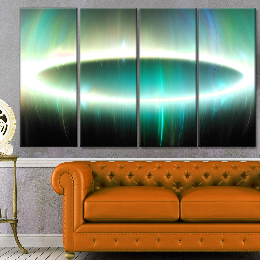 Large Green Oval Fractal Light, Abstract Canvas Art Print, 48"x28", 4 Panels
