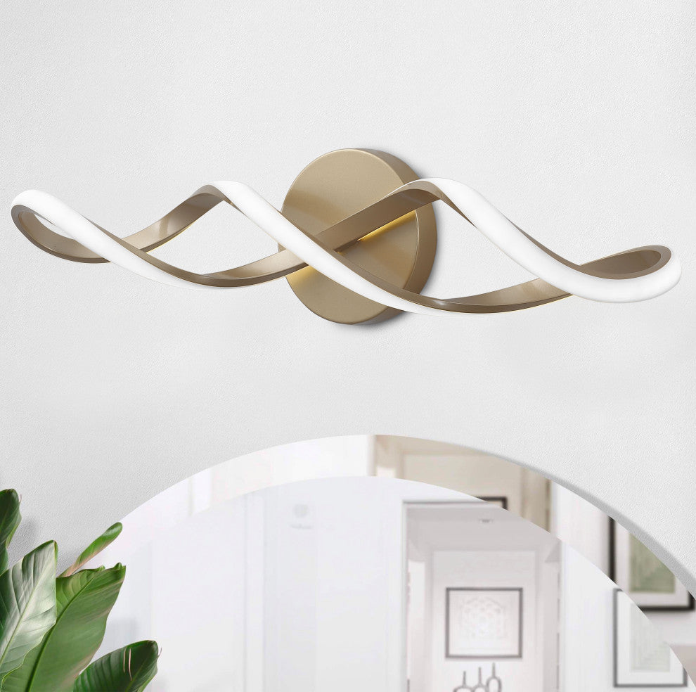 1-Light Modern Wavy Curved LED Vanity Light, Gold