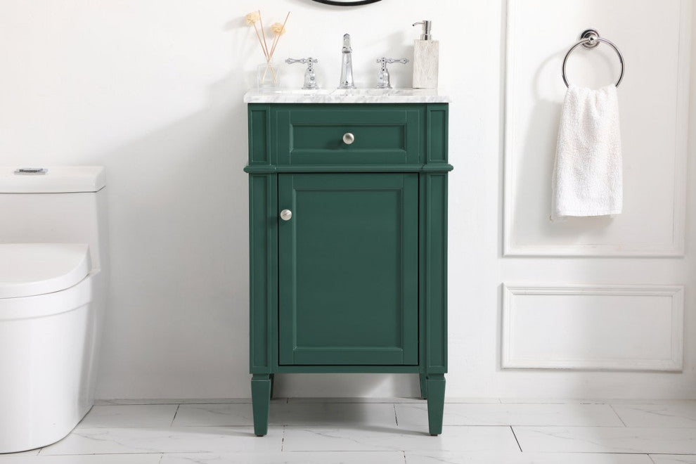 Home Living Vanity with Carrara White Marble Countertop, Green, 21", Single Sink