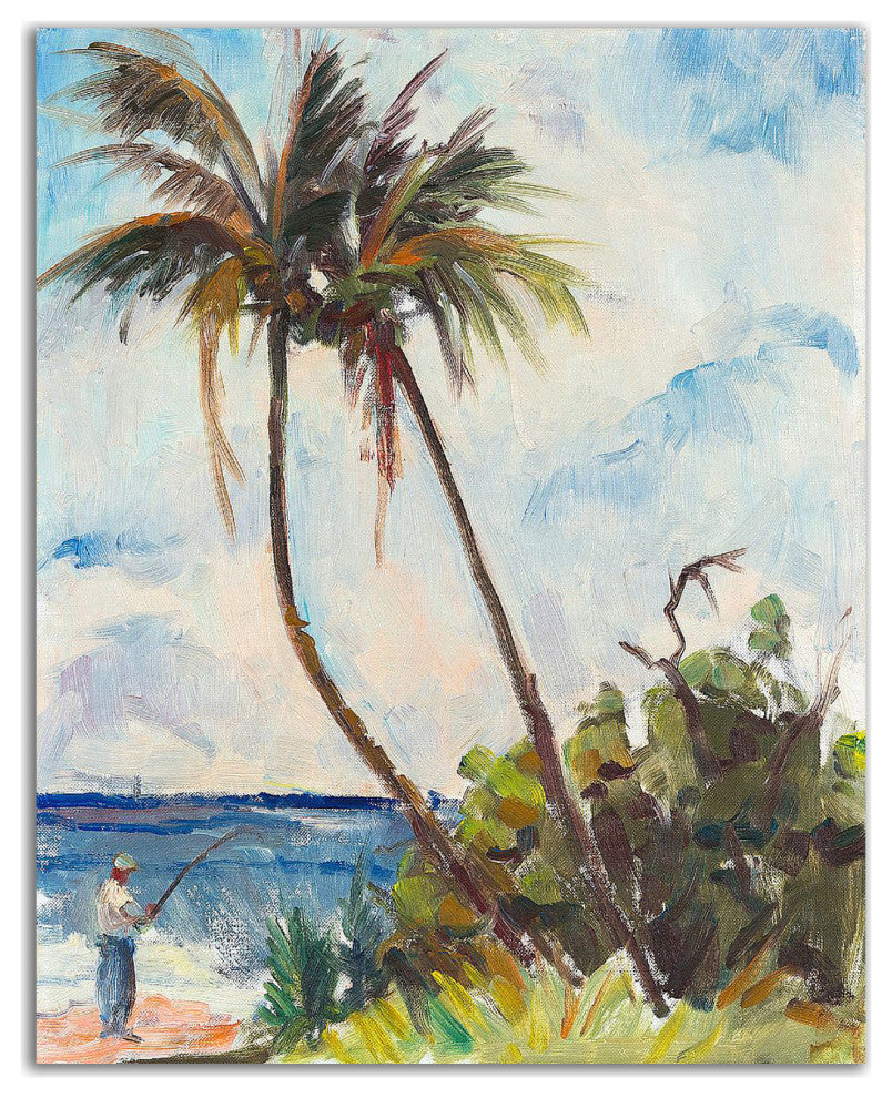 "Fishing under Palms" by Richard A. Rodgers, Print on Canvas
