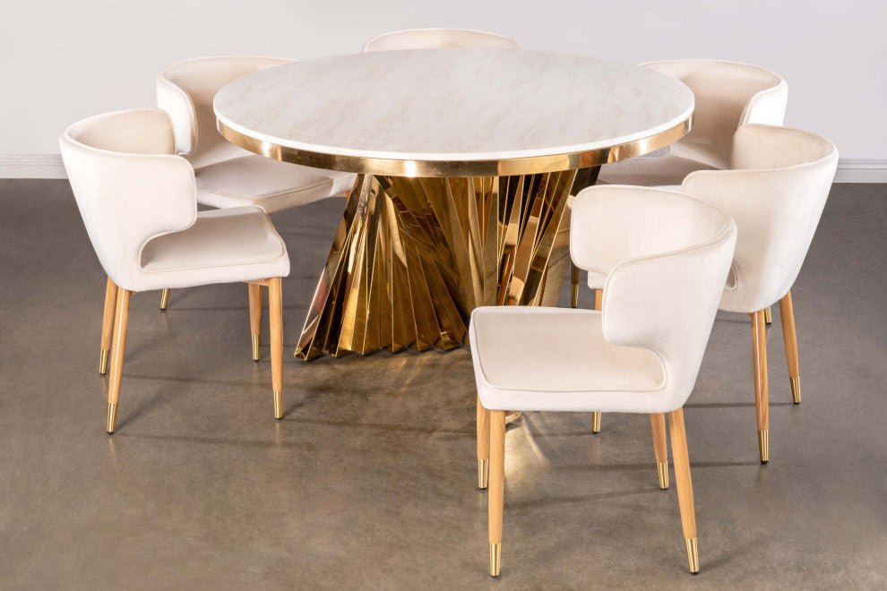 7-Piece Waterfall Dining Set, Ivory Chairs