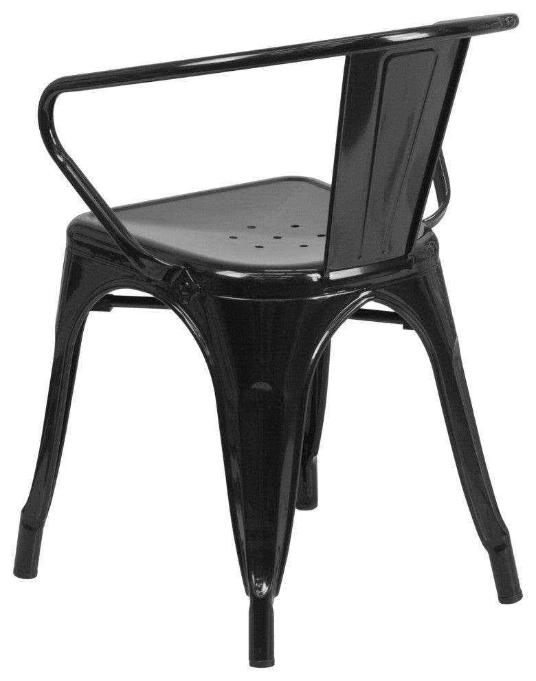 Commercial Grade Black Metal Indoor-Outdoor Chair with Arms