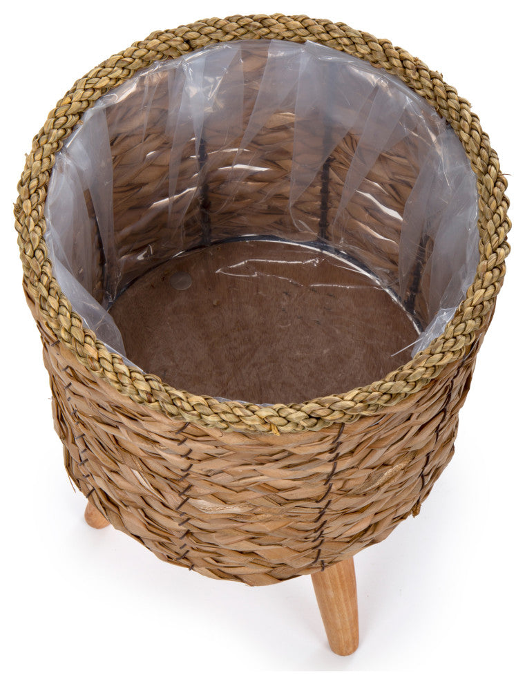 Decorative Cattail Planter Set With Wooden Legs, 3-Piece Set, Natural