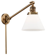Large Cone 1-Light LED Swing Arm Light, Brushed Brass, Glass: White Cased