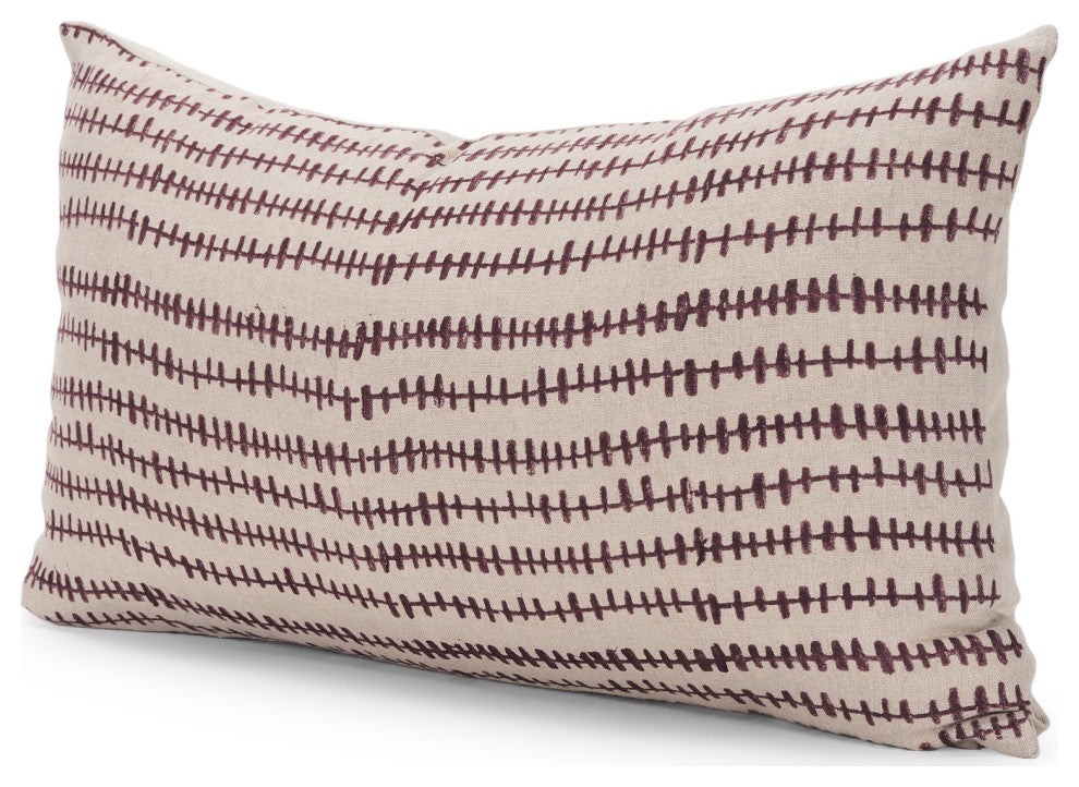 Jenna Beige With Merlot Print Linen Lumbar Decorative Pillow Cover