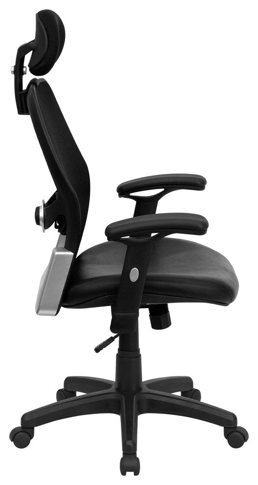 High Back Super Mesh Executive Swivel Office Chair With Padded Seat, Leather