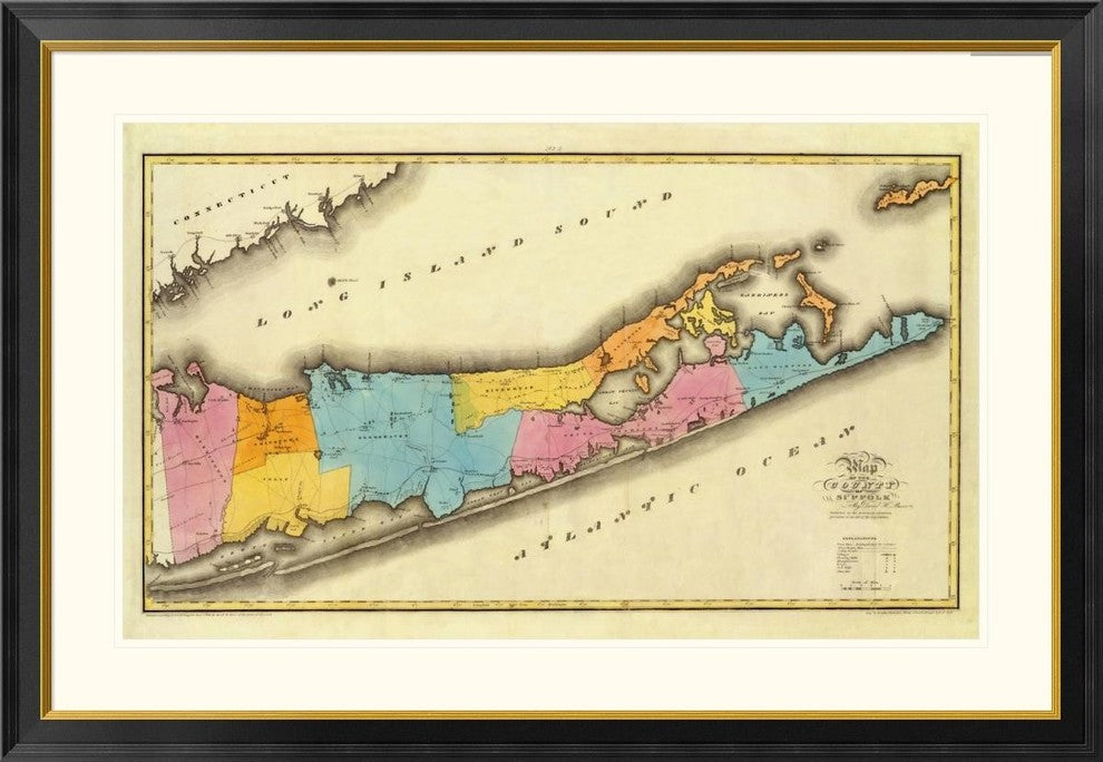 "New York - Suffolk County, 1829" Framed Digital Print by David H. Burr, 46x32"