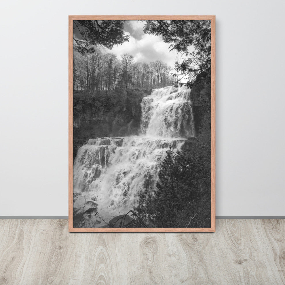 Chittenango Waterfall in Black and White Framed Photo Paper Wall Art Prints, Red Oak, 24" X 36"