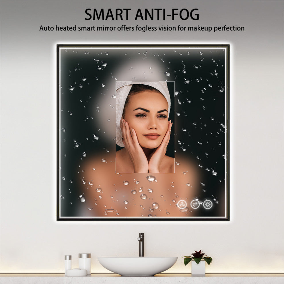 Fogless, Dimmable, Color Temperature Adjustable LED Mirror, Matte Black, 36x36