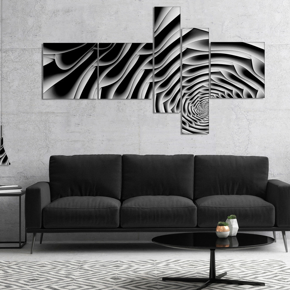 White Flower Shaped Fractal Art, Abstract Wall Art Canvas, 60"x32", 5 panels