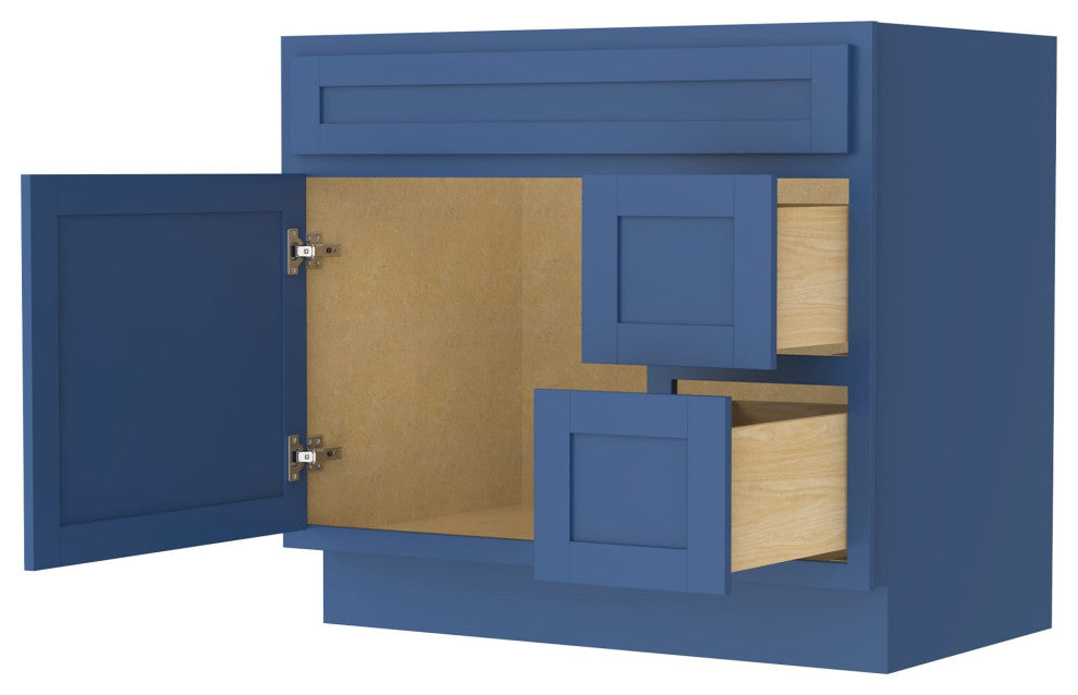 Vanity Art Vanity Base Cabinet, No Top, Drawers on Right, 36", Blue