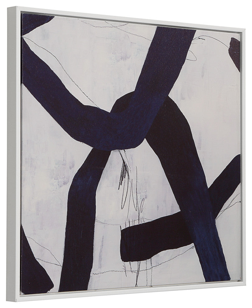 Set of 2 Abstract Wall Art With White Frame, Blue