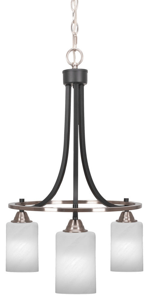 Paramount 3-Light Chandelier, Matte Black & Brushed Nickel, 4" White Marble