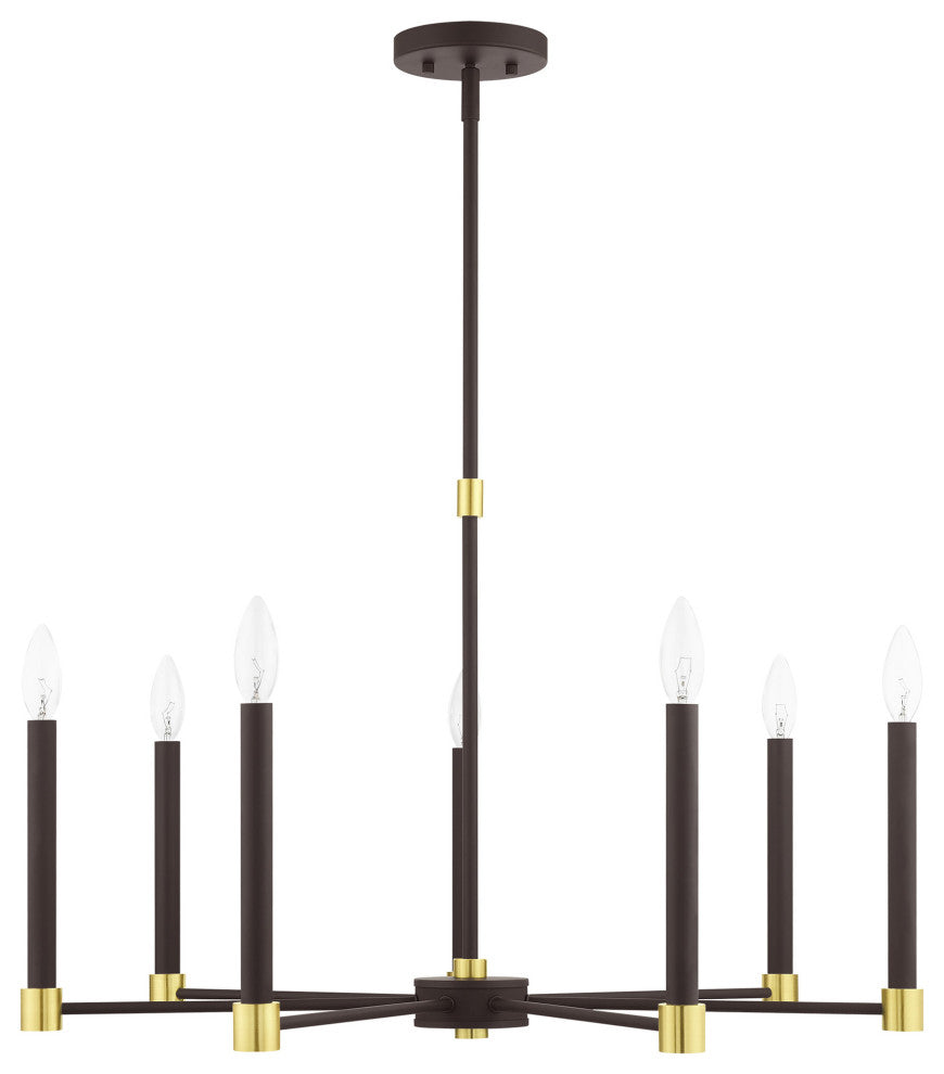 Karlstad Seven Light Chandelier, Bronze With Satin Brass Accents