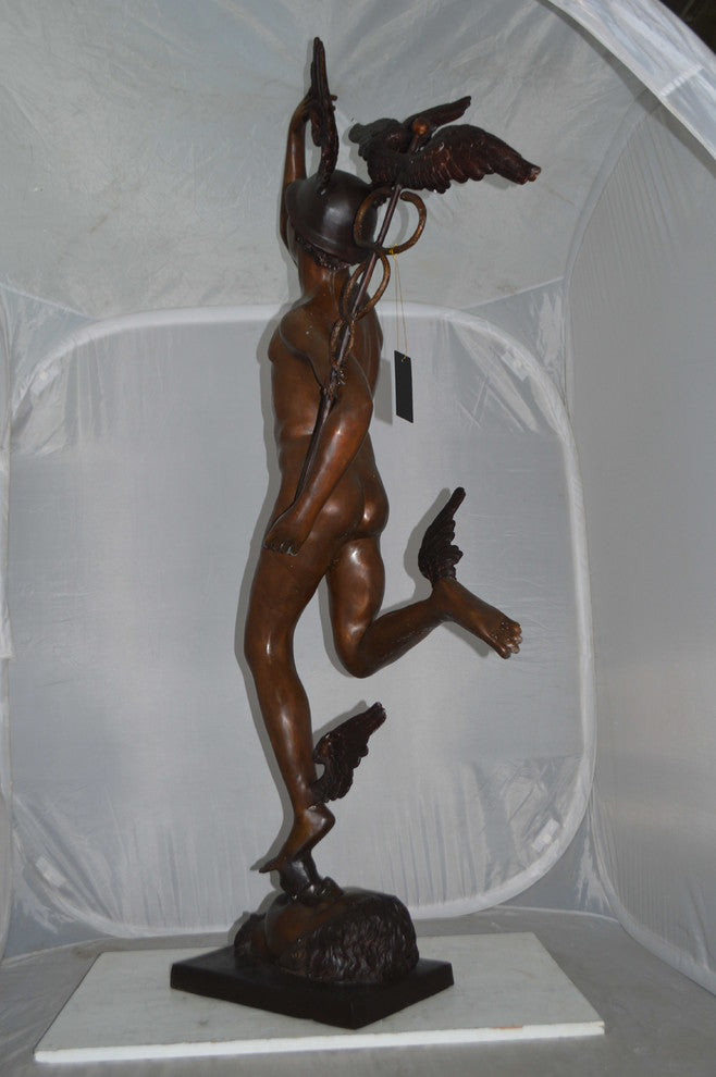 19th Century Mercury Bronze Statue -  Size: 23"L x 13"W x 64"H.