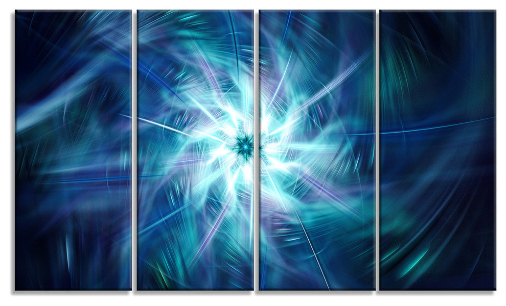 Splaying Bright Blue Fireworks, Floral Canvas Art Print, 48"x28", 4 Panels