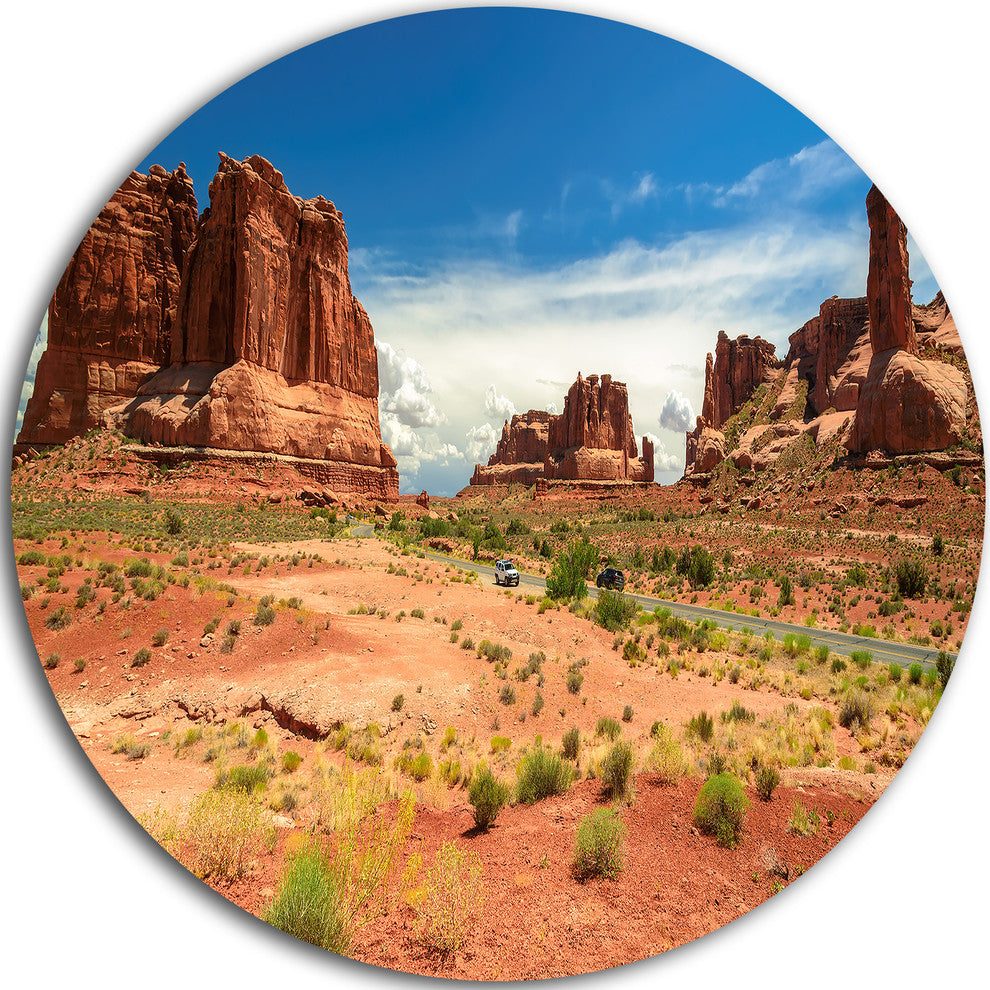 American Road In Arches National Park, Landscape Round Wall Art, 11"