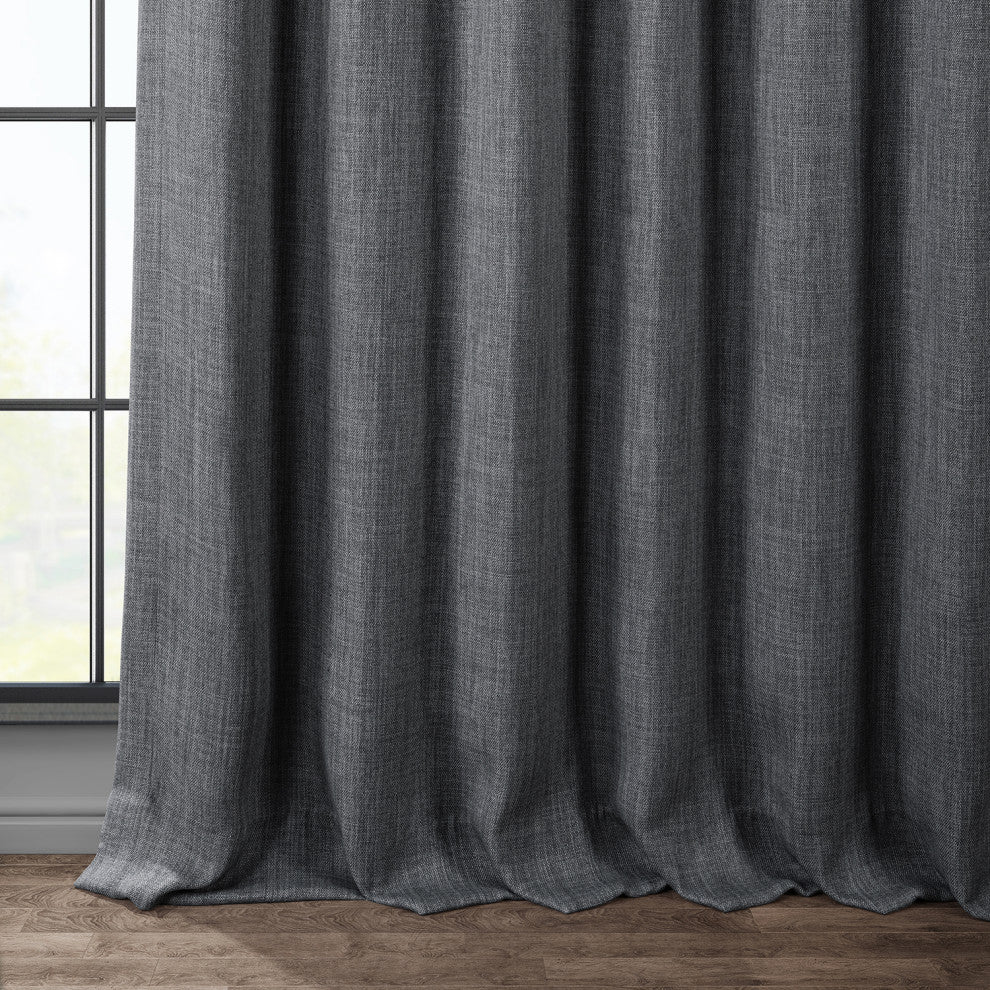 Faux Linen Darkening Curtain Single Panel, Dark Gravel, 50"x120"