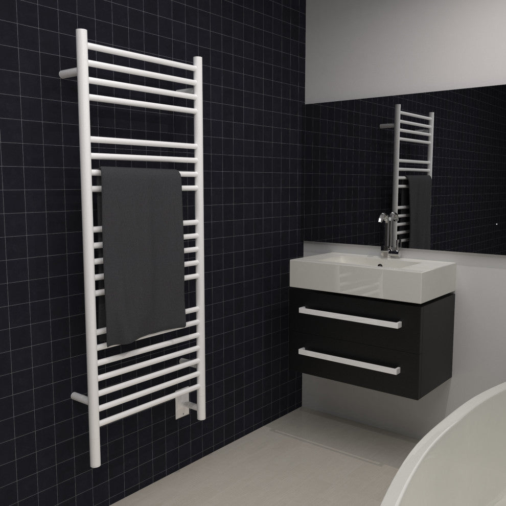 Jeeves Model D-Straight 20-Bar Hardwired Electric Towel Warmer, White