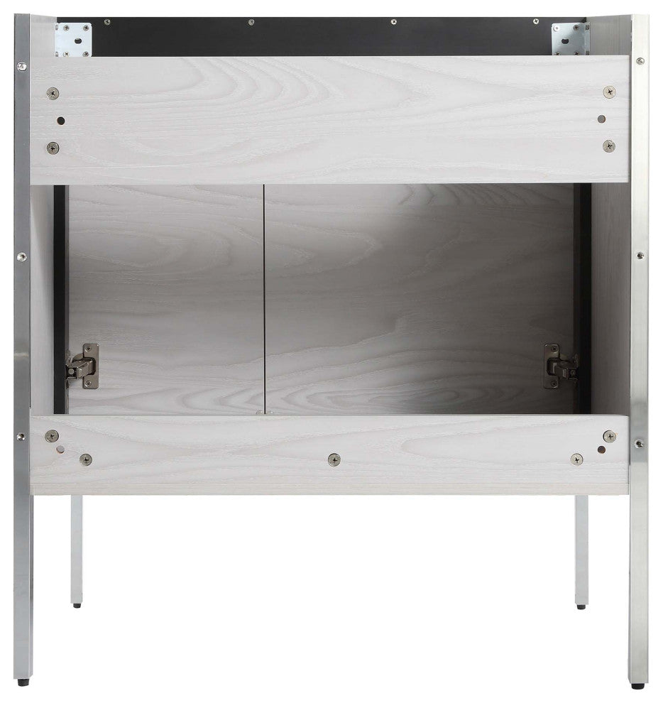 Oakville Bath Vanity, Ceramic Sink, Mild Grey Oak, 30 Inch, Chrome Hardware