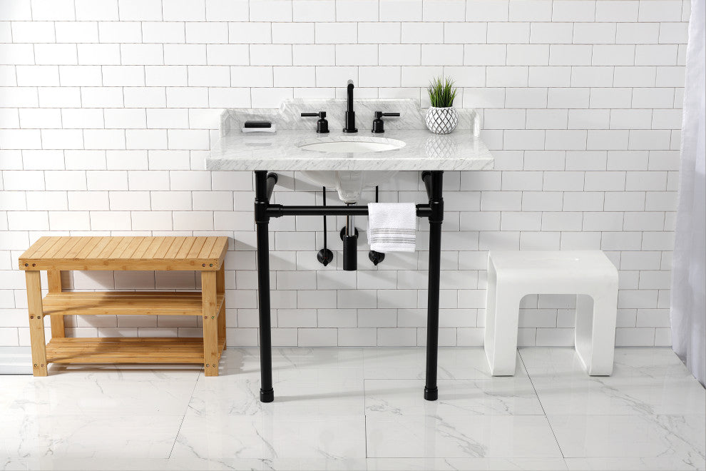 Kingston Brass LMS36M80ST 36" Carrara Marble Console Sink, Legs