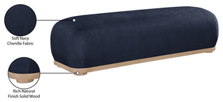 Calum Upholstered Bench, Navy, Chenille Fabric, Natural Finish