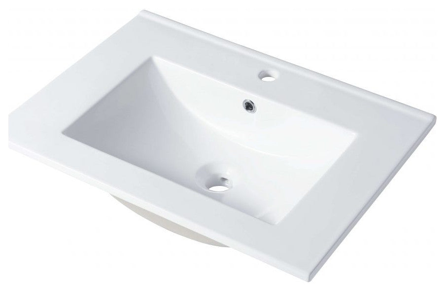 LED Lighted Bathroom Vanity With Ceramic Sink and Dimmed Light, Calacatta White, 24"