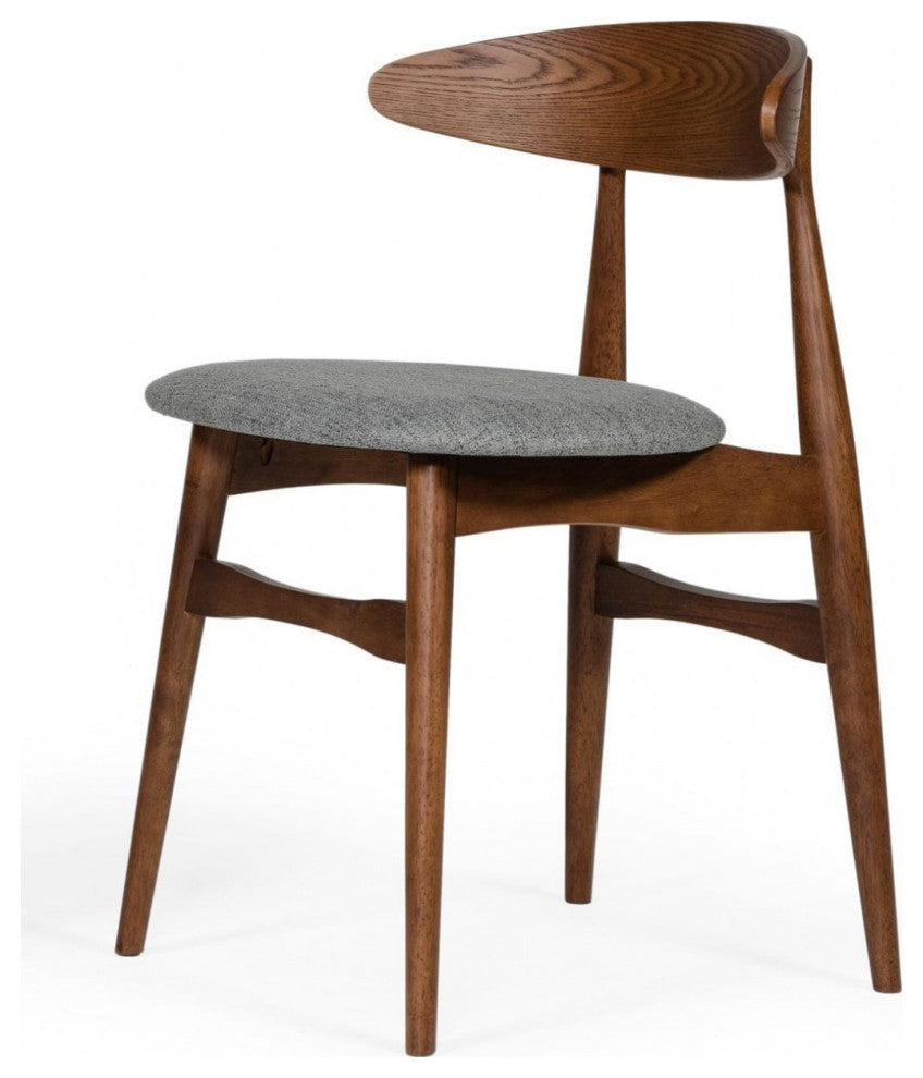 Set of Two Gray Walnut Fabric Dining Chairs