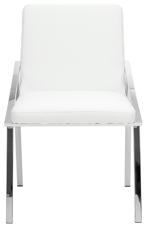 Nika Dining Chair, Seat: White, Base: Polished Stainless