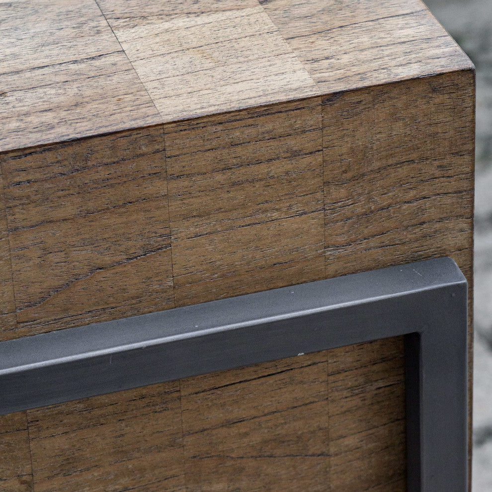 Luxe Minimalist Wood Block Slab Console Table Contemporary Modern Iron CubeÃ¯Â¿Â½