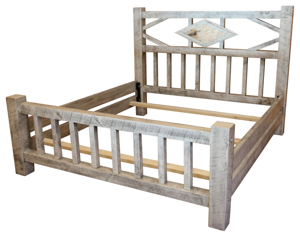 Barnwood Style Timber Peg Diamond Bed, Thunder White, Full