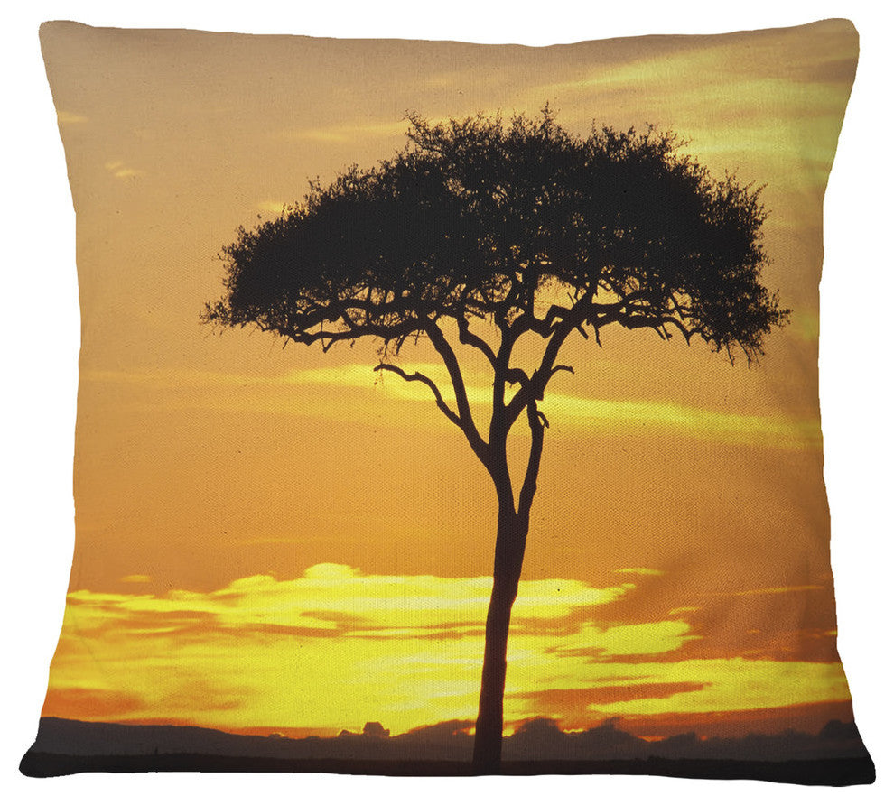 Beautiful Sunset Through Acacia Tree African Landscape Printed Pillow, 18"x18"