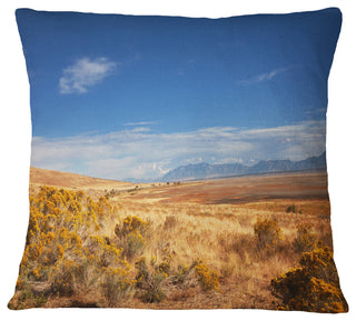 Expansive Prairie Under Blue Sky Landscape Printed Throw Pillow, 16"x16"