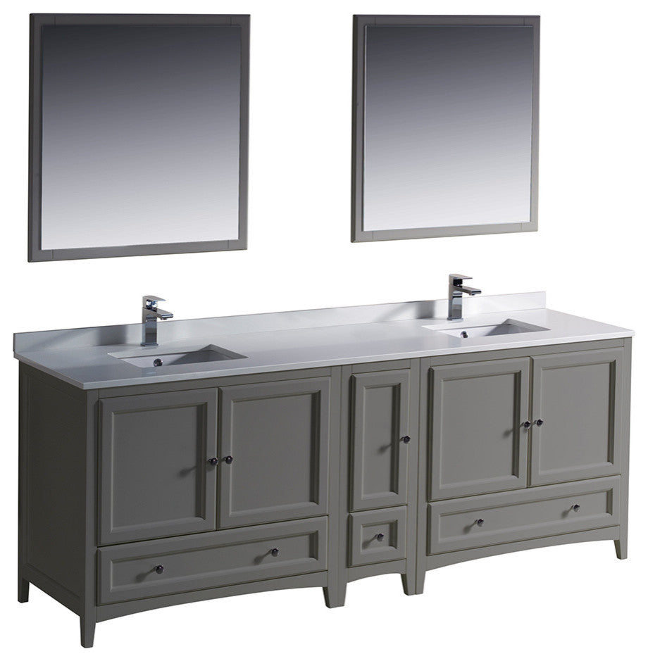 Oxford 84" Gray Traditional Double Sink Bathroom Vanity, Faucet, FFT3811CH
