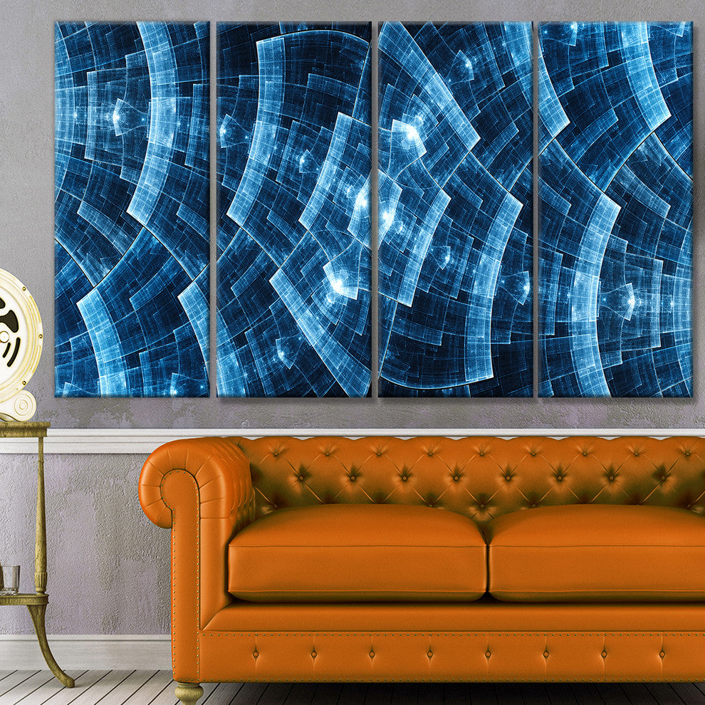 Blue Protective Metal Grids, Abstract Canvas Art Print, 48"x28", 4 Panels