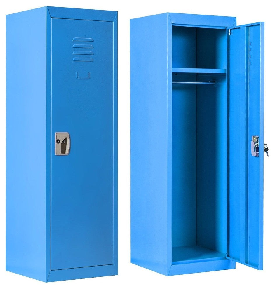Modern 48" Kid Safe Storage Children Single Tier Metal Locker, Blue