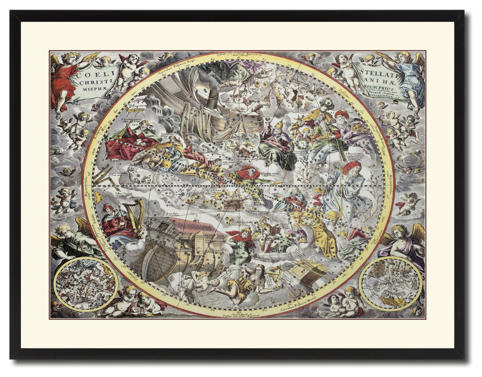 Christian Celestial Hemisphere Map Print On Canvas With Picture Frame 28" X 37"